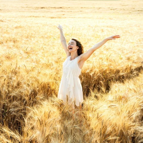 happy woman in field